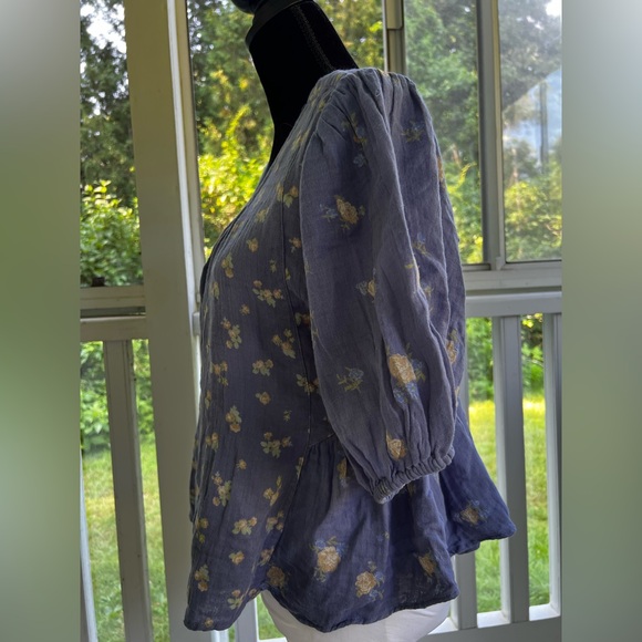 Free People Floral Puff Sleeve Top - Blue - Picture 2 of 8